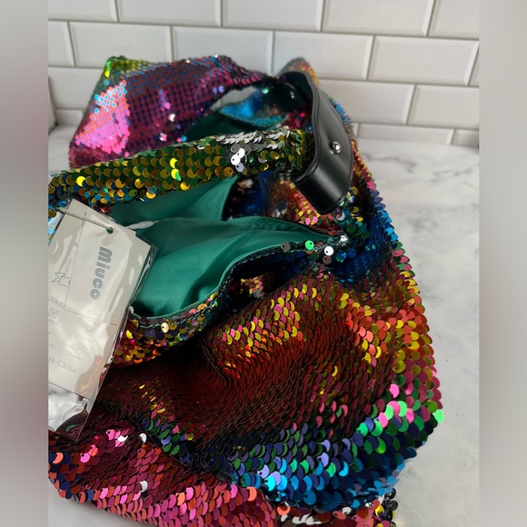 Miuco Women Lined Rainbow Sequence Hobo  Bag High Quality - Picture 10 of 12